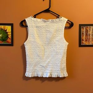 Everlane White Smocked Sleeveless Top
